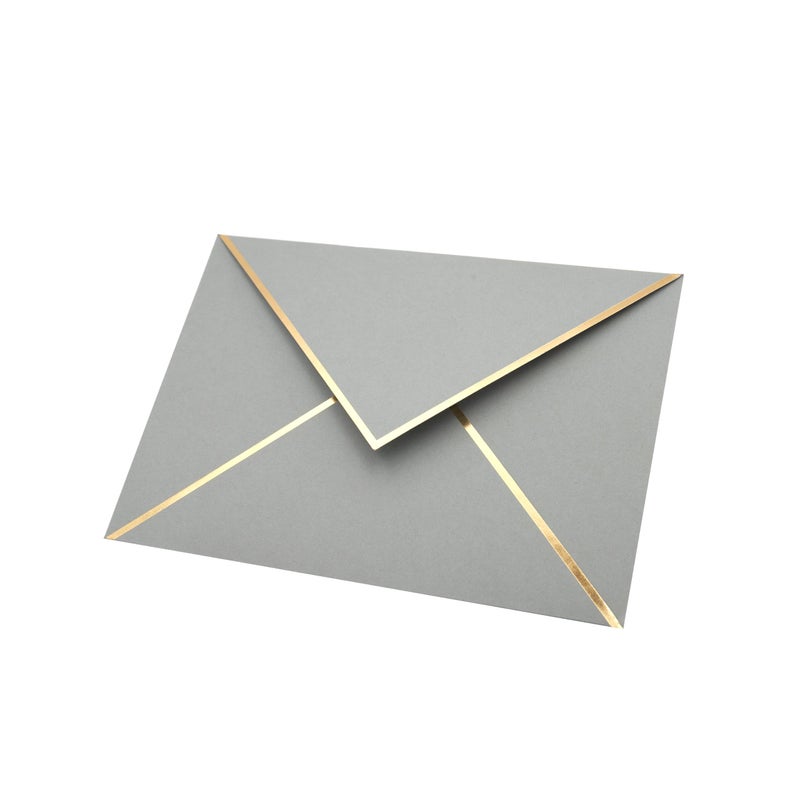 CHRIZ.Z A7 Envelopes - V Flap Foil Border Luxury Mailing Envelopes for 5"" x 7"" Cards - for Wedding, Invitations, Baby Shower, Photos, Graduation, Birthday, Bridal Shower - 5.25"" x 7.25"" (Grey, 25 Pack) - Image 3